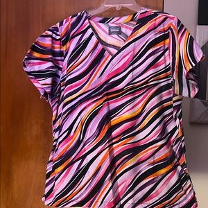 Vibrant Women's Short Sleeve Scrub Top with Swirl Design